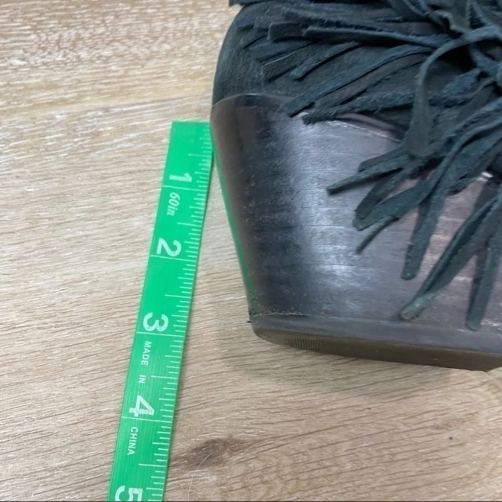 Dolce Vita “Sema” Black Nubuck Leather Side Fringe Booties